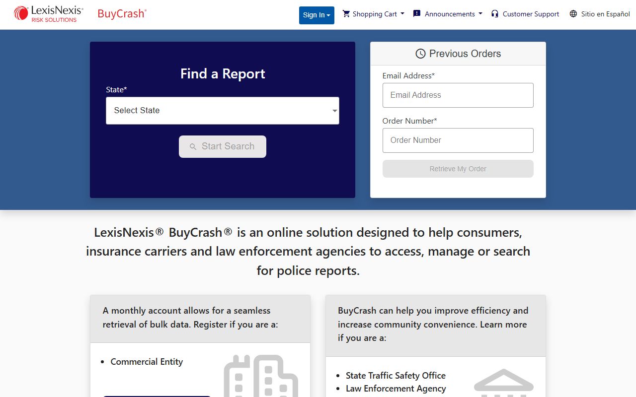 LexisNexis police reports portal for Baltimore accident records