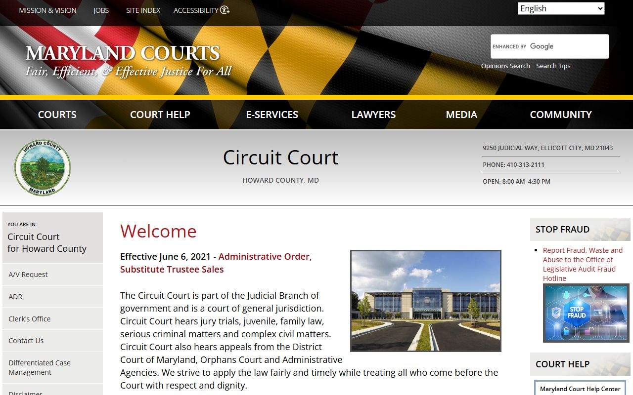 Howard County Circuit Court serving Columbia Maryland felony cases