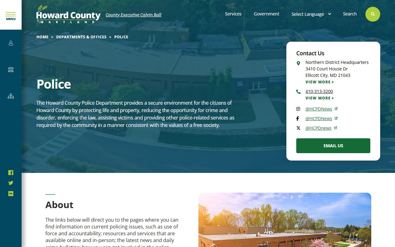 Howard County Police Department website serving Columbia Maryland