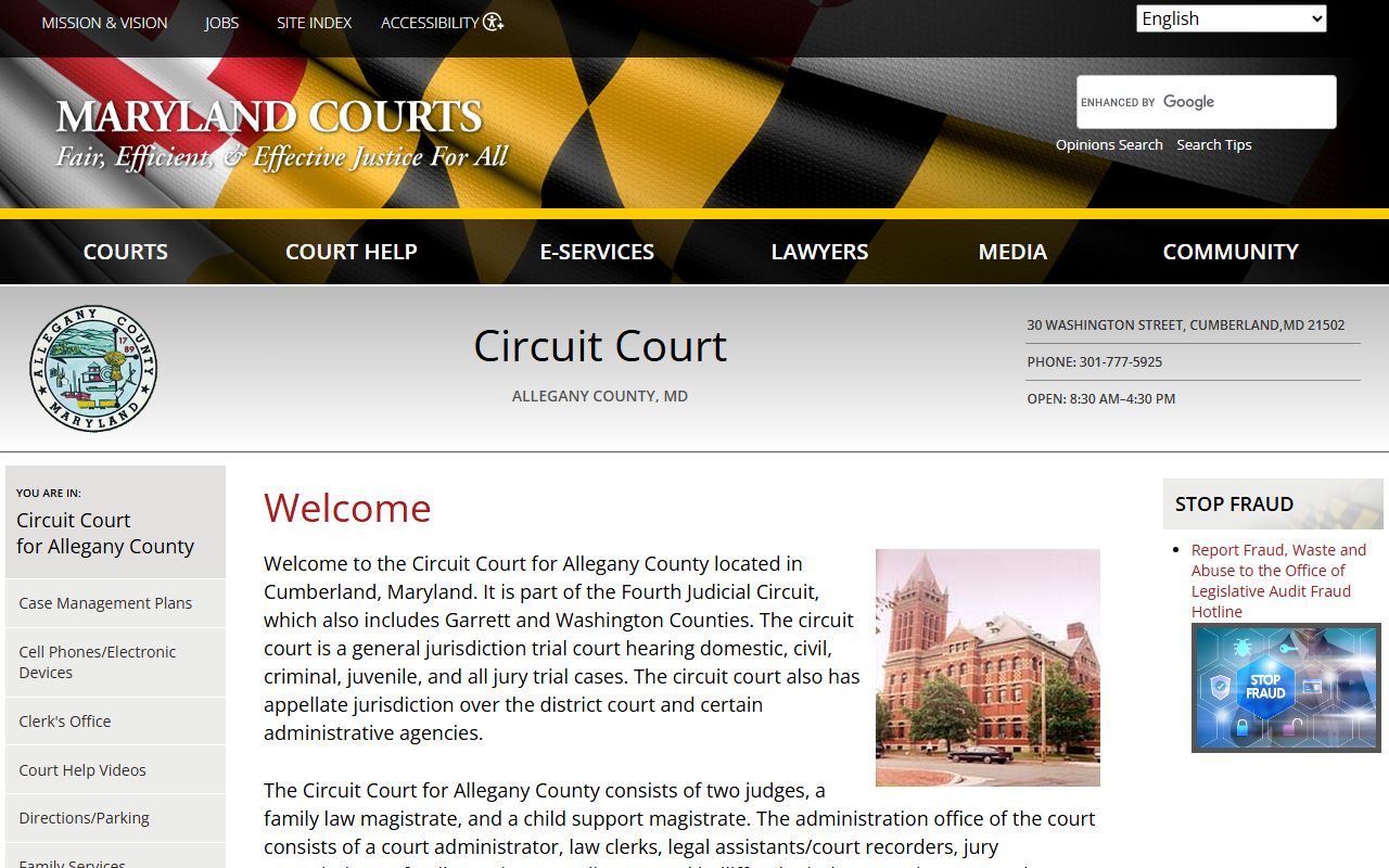 Allegany County Circuit Court page for felony records