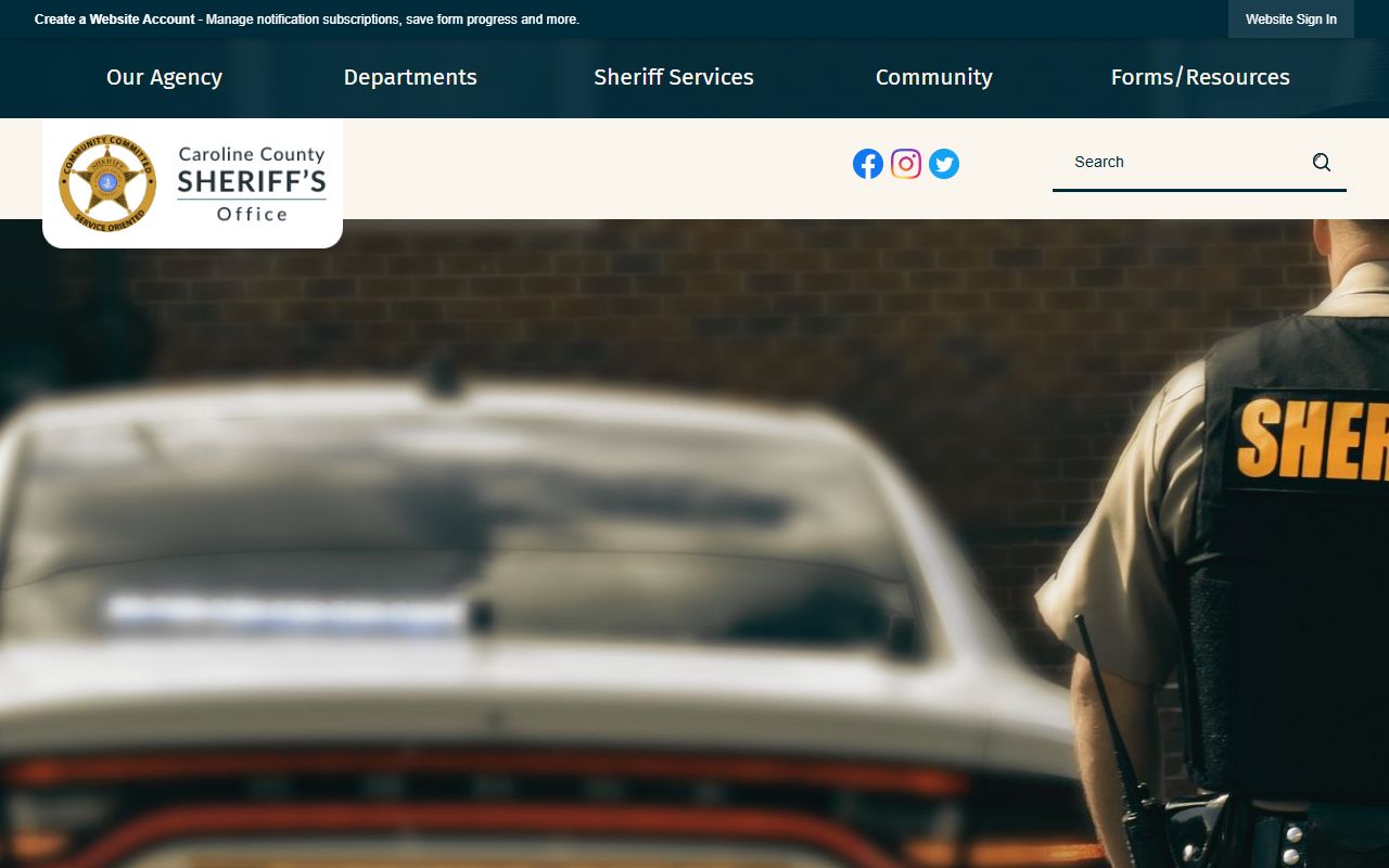 Caroline County Sheriff Office website for arrest records and felony incident reports