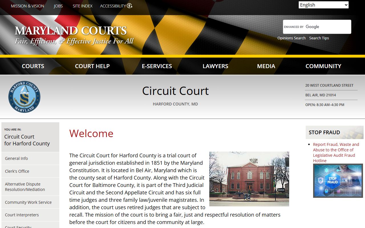 Harford County Circuit Court page for felony records