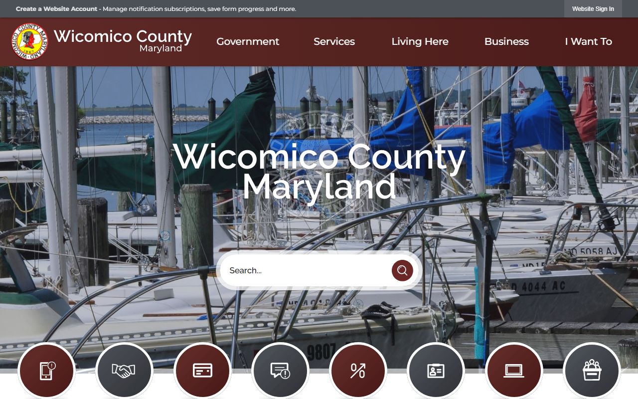 Wicomico County government website showing county offices and contact information